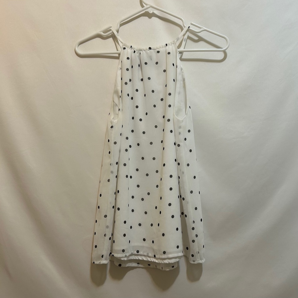 Banana Republic Women's White/Black Polkadot sheer sleeveless blouse Size XS - Picture 2 of 5